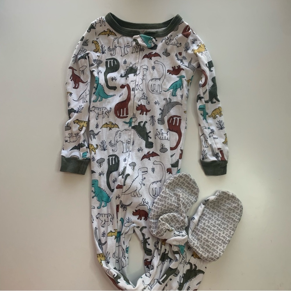 Carter's White Dinosaur Print Footie Pajama
